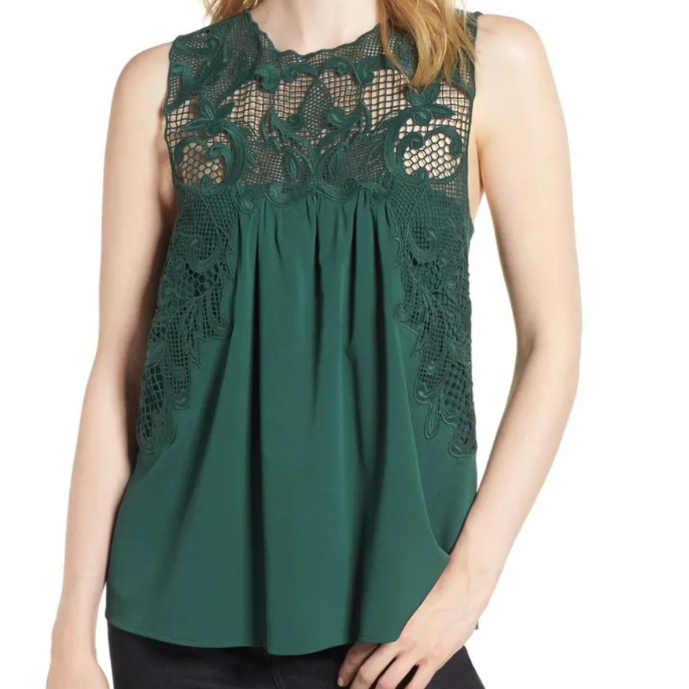 Chelsea28 Green Lace Yoke Top Sz XS
